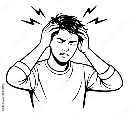 Retro comic book style illustration of a man depicting a headache for medical and wellness content