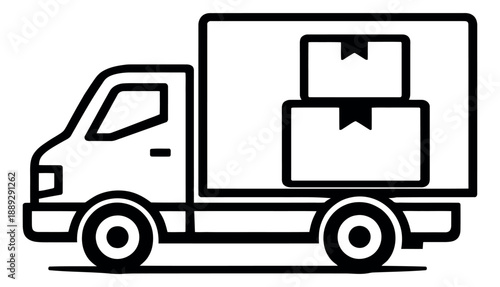 Line art illustration of a delivery truck depicting shipping parcels for transportation services