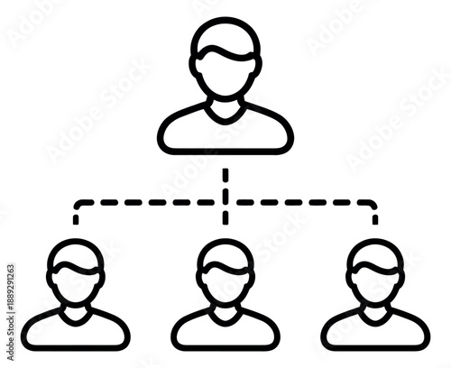 Line art user icon set featuring a hierarchical team structure for business organization