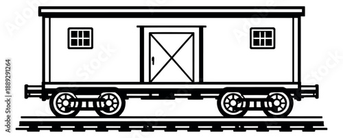 Line art illustration of a freight train car depicting rail transport for logistics