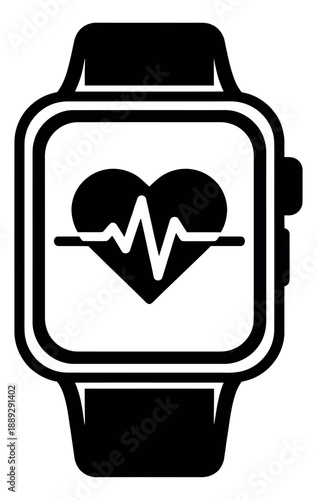 Line art illustration of a smartwatch depicting a heart rate monitor for health and fitness