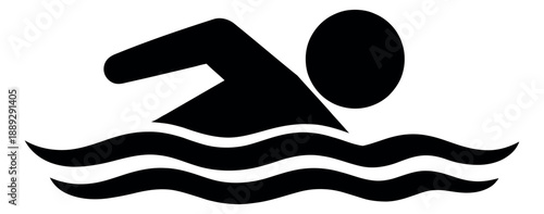 Minimalist graphic illustration of a person depicting swimming in water for sports and recreation