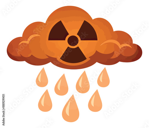 Graphic illustration of a cloud with a radiation symbol depicting radioactive rain for environmental pollution concepts