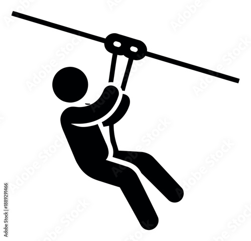 Solid illustration of a person depicting zip lining for outdoor adventure and recreation