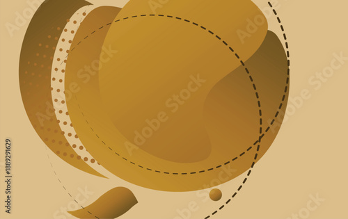 A vivid abstract composition featuring bold brown forms, circular arcs, and dotted patterns on a lime backdrop.