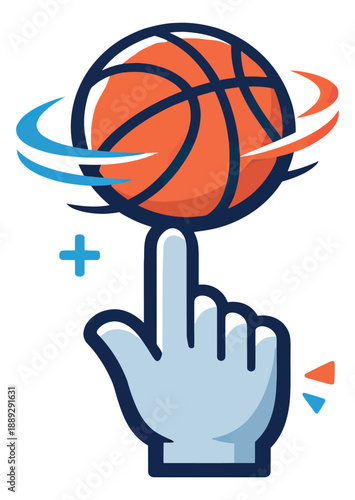 Modern line art illustration of a basketball depicting it spinning on a finger for sports advertising