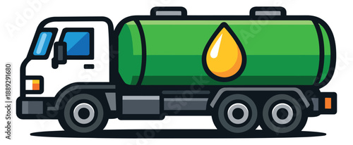 Modern line art illustration of a tank truck depicting fuel transportation for energy and logistics concepts