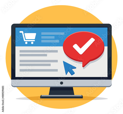 Flat design illustration of an online order checkout depicting successful payment for e-commerce
