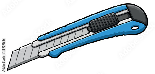 Hand drawn illustration of a utility knife depicting a sharp blade for general purpose cutting