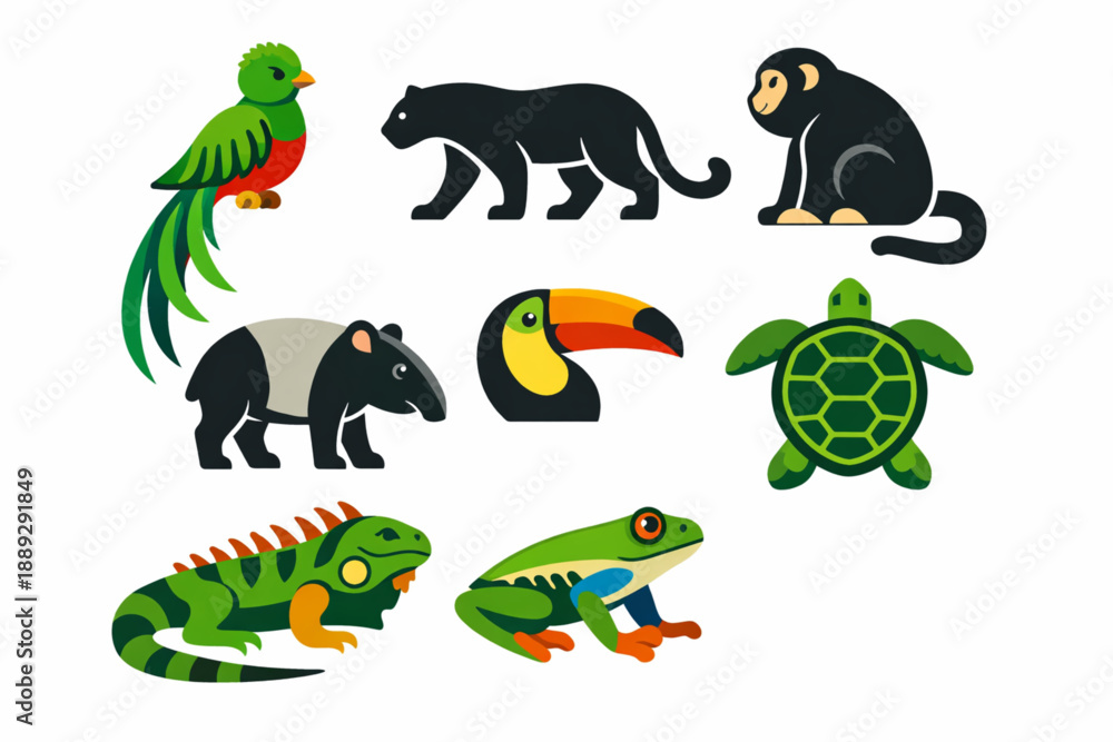 Fototapeta premium Guatemalan wildlife icon set in vector style