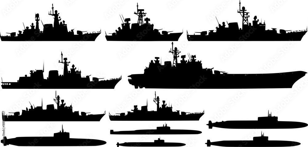 Obraz premium Warship navy silhouettes