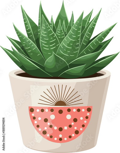 Modern Haworthia Zebra Succulent Plant in Decorative Bohemian Ceramic Pot for Home Office Interior Decor Minimalist Houseplant Illustration and Urban Indoor Gardening Graphic Design