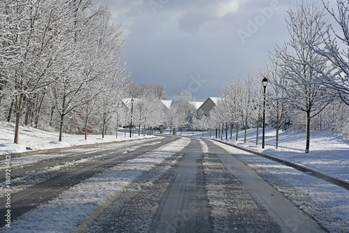 snow covered road in winter