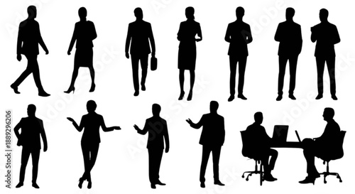 Various business professionals silhouettes isolated on transparent background