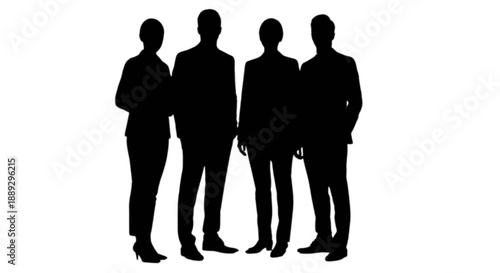 Silhouette of four people standing together isolated on transparent background