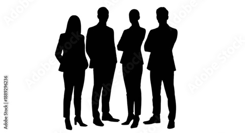 Group of four standing together isolated on transparent background