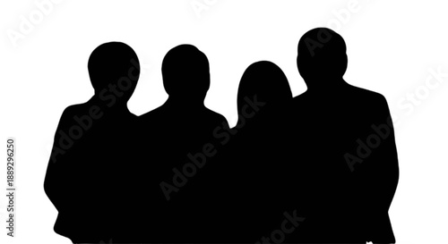 Silhouette of four people together isolated on transparent background