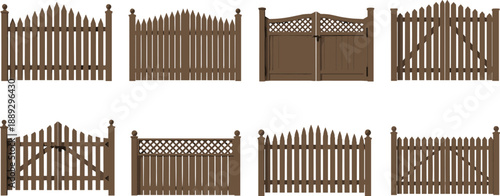 Brown wooden fence and gate picket fence 1