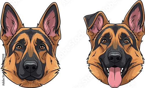 German shepherd dog faces with different expressions animal cartoon two dogs