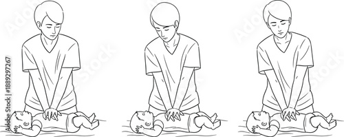 Man performing infant C P R on a baby infant CPR cardiopulmonary resuscitation