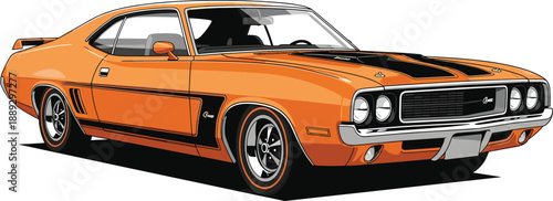 Orange muscle car with black stripes and chrome accents orange car vintage car