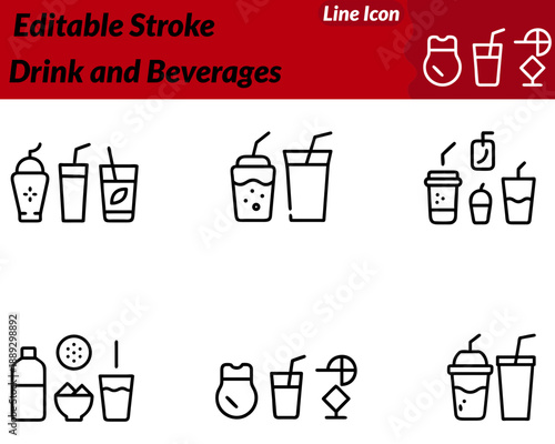 Drink and Beverages line icon. Fruit slices bubbles or leaves add flavor and variety. Created in a flat cartoon style with smooth curves. Perfect for restaurants beverage brands menus food delivery.