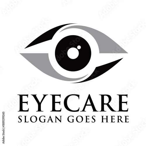 Modern eyecare logo vector featuring a clean eye symbol with minimalist style, representing vision care, eye health, and optical services, isolated on white background.