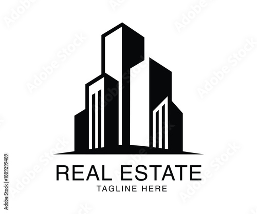 Real Estate black and white buildings logo