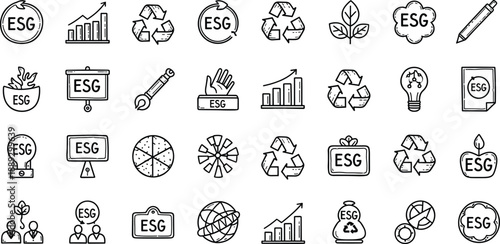 ESG Icons representing environmental, social, and governance principles for sustainable business practices and corporate responsibility initiatives
