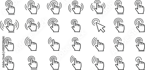Comprehensive collection of digital cursor and hand gesture icons, perfect for representing interactive elements and user input in web and app interfaces