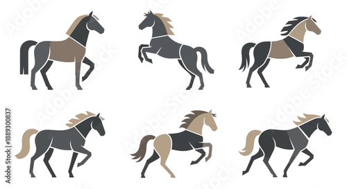 Collection of Stylized Galloping Horses in Various Colors.