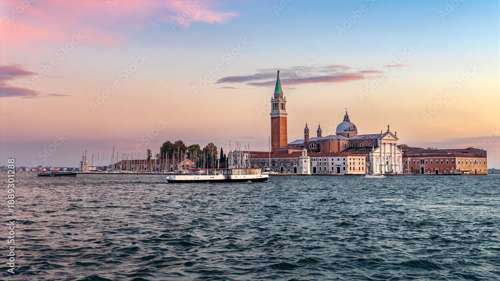 Fototapeta premium Basilica San Giorgio di Maggiore with gondola on Grand canal, Venice, Venezia, Italy, Europe
