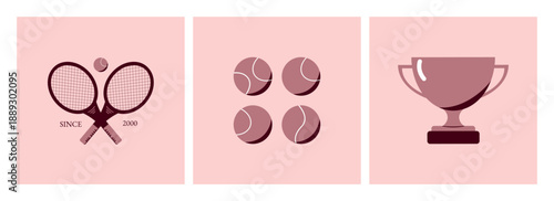 Horizontal Sports banner set. Icon set of sports equipment for tennis club, shop, promo cards. Flat vector illustration