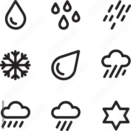 Weather icons set with rain snow and cloud symbols