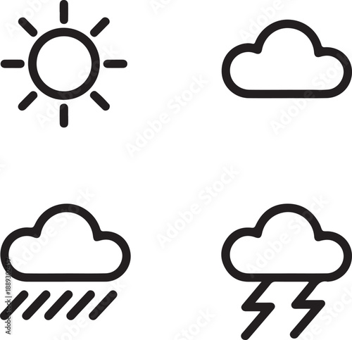 Weather icons for sunny cloudy rainy and stormy conditions