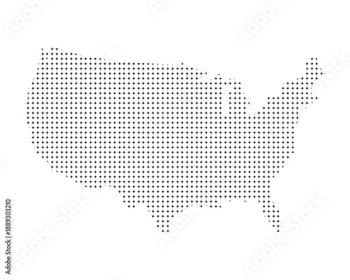 A map outline of the United States is displayed using a pattern of black stars. The shape includes all the states and their borders in a clear format. Vector Stock