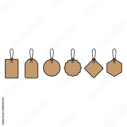 Blank Price Tag and Label Outline Icons Set in Minimalist Vector Style.