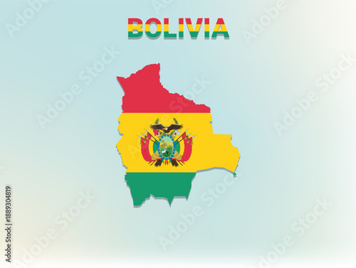 A modern flat illustration of the map of Bolivia filled with the national flag of Bolivia