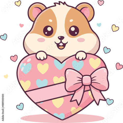 Cute shiba inu dog mascot holding a rose in mouth for valentine