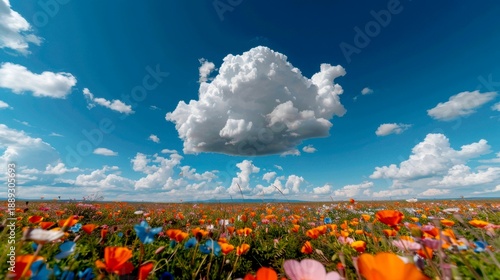  a vibrant field of wildflowers poppies, cornflowers rather than the cloud itself