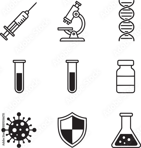 Medical and science icons for healthcare and research concepts