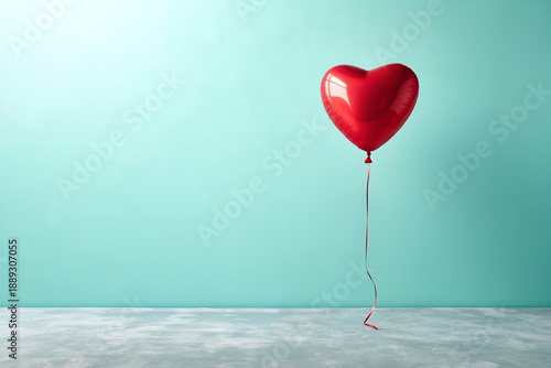 A single heart balloon floating against soft paste wall best for valentine day , illustration art   