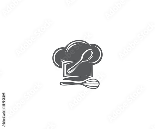 Black Minimal Chef Cap and Spoon Restaurant Logo Vector