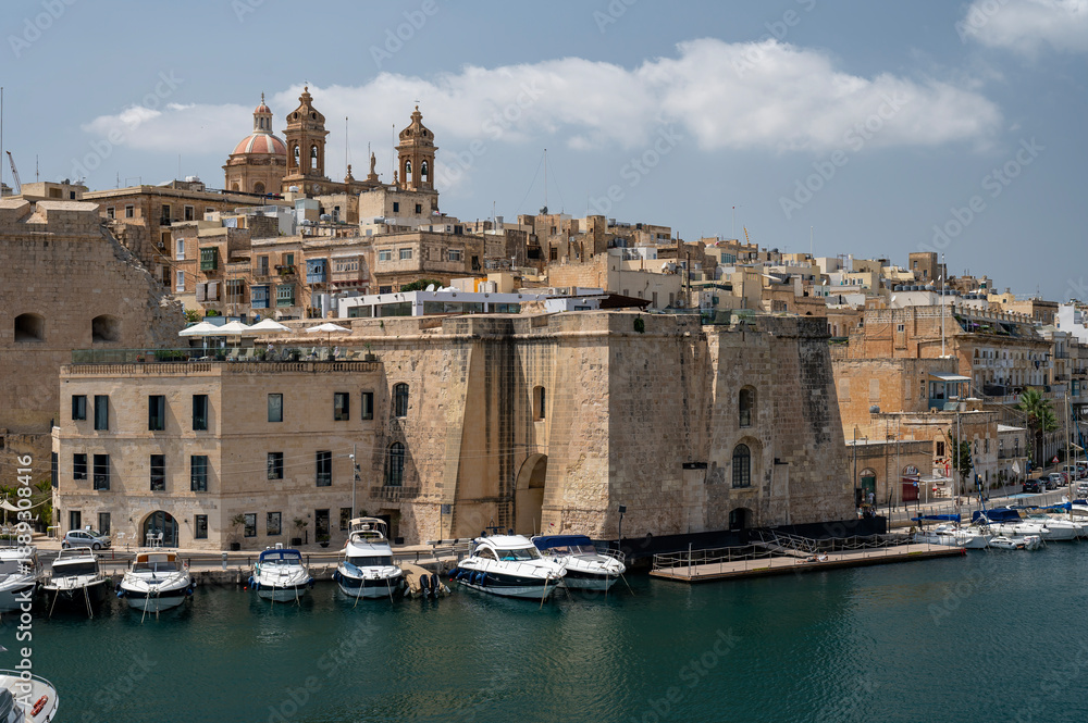 Naklejka premium Birgu – an old fortified town on the southern side of the Grand Harbour. Malta.