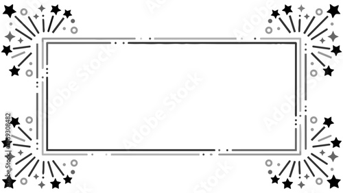 きらきらと輝くような星やポップな紙吹雪の幾何学模様が楽しいフレーム素材です。白黒モノクロのわくわくするパーティーの案内や子供向けのメッセージカードに最適。希望や幸福感あふれるデザインが、大切な言葉を彩ります。