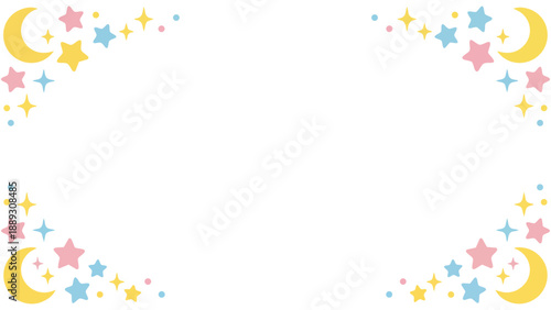 きらきらと輝くような星やポップな紙吹雪の幾何学模様が楽しいフレーム素材です。わくわくする明るい色彩は、パーティーの案内や子供向けのメッセージカードに最適。希望や幸福感あふれるデザインが、大切な言葉を彩ります。