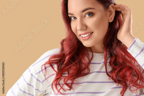 Young young woman with red ...