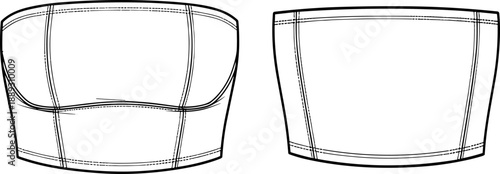 Flat Vector Fashion Illustration of Women's Strapless Tube Top Technical Sketch