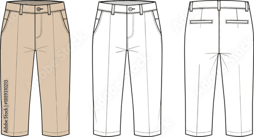 Men's Chino Trousers Fashion Flat Sketch Vector - Formal Trousers Technical Illustration Template