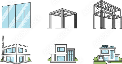 Modern Architecture and Building Construction Set, Flat Vector Office and Residential Structures